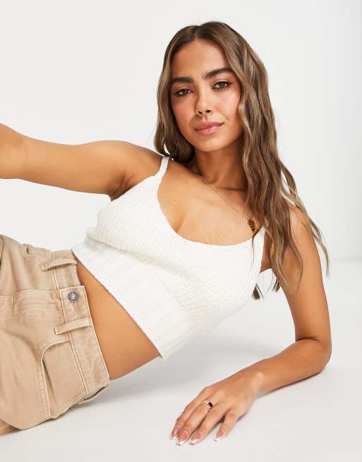 ASOS DESIGN - Caraco en maille à coutures contrastantes - Crème
