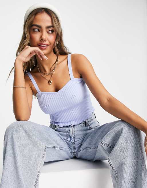 ASOS DESIGN - Caraco en maille avec fleurs surpiquées - Bleu clair