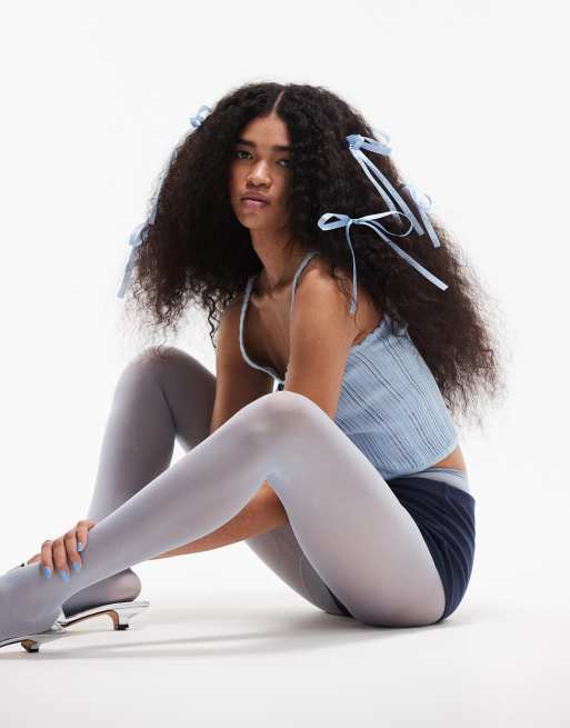ASOS DESIGN - Caraco en maille pointelle à nœud contrastant - Bleu