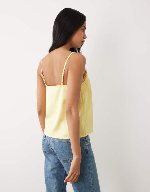 ASOS DESIGN - Caraco en satin à bordure en dentelle et liens - Jaune beurre, 4 de 4