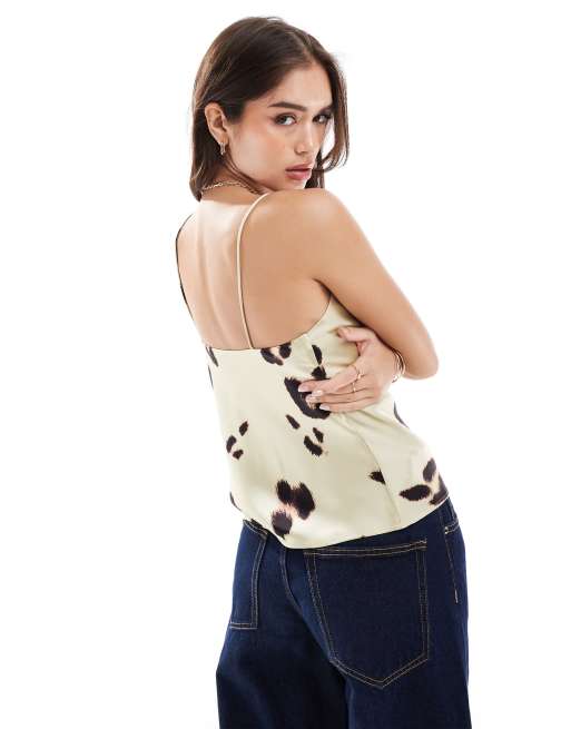 ASOS DESIGN - Caraco en satin à col en V et imprimé animal - Naturel, 2 de 4