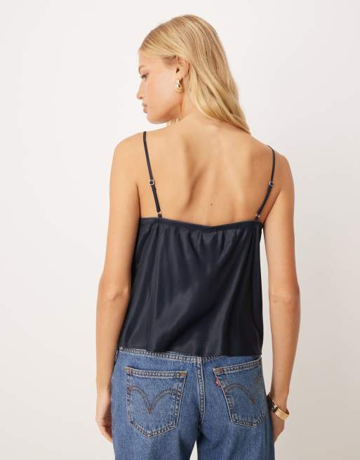 ASOS DESIGN - Caraco en satin avec détails lingerie - Bleu marine, 2 de 4