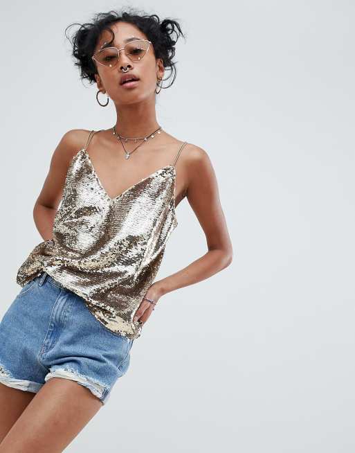 ASOS DESIGN - Caraco en sequins avec bretelles fantaisie