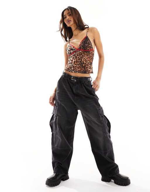 ASOS DESIGN - Camitop van mesh met contrasterende rand in luipaardprint