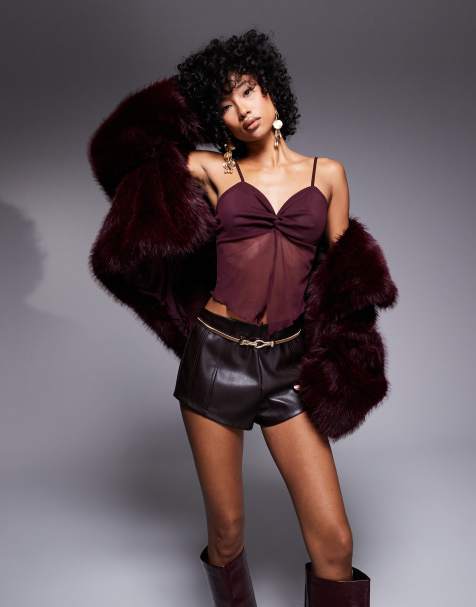 ASOS DESIGN - Caraco en tulle avec détail torsadé à l'avant - Bordeaux - view 1