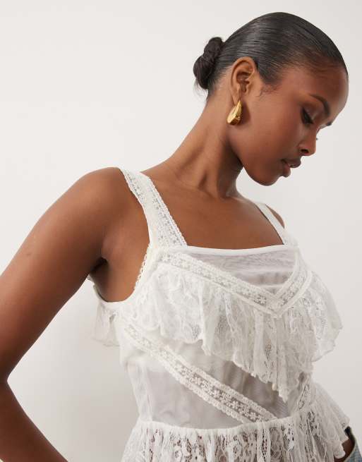 ASOS DESIGN - Caraco en tulle et dentelle transparente - Crème, 3 de 4