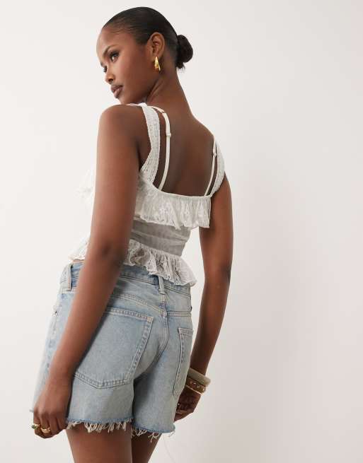 ASOS DESIGN - Caraco en tulle et dentelle transparente - Crème, 4 de 4