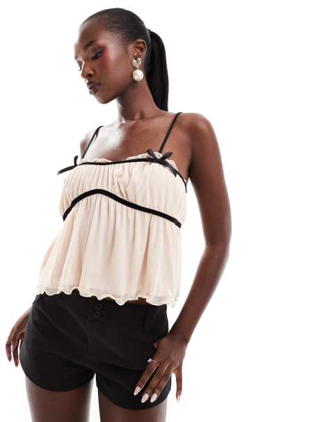 ASOS DESIGN - Caraco fluide à détails contrastants sur le buste - Crème - view 1