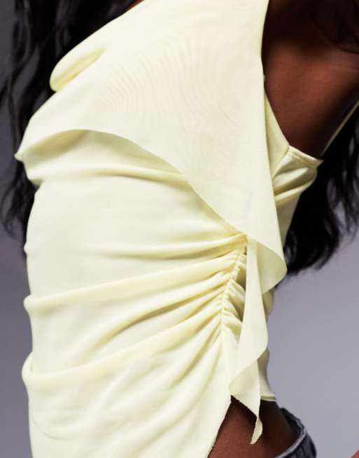 ASOS DESIGN - Caraco fluide en tulle transparent avec col bénitier - Jaune babeurre, 4 de 4