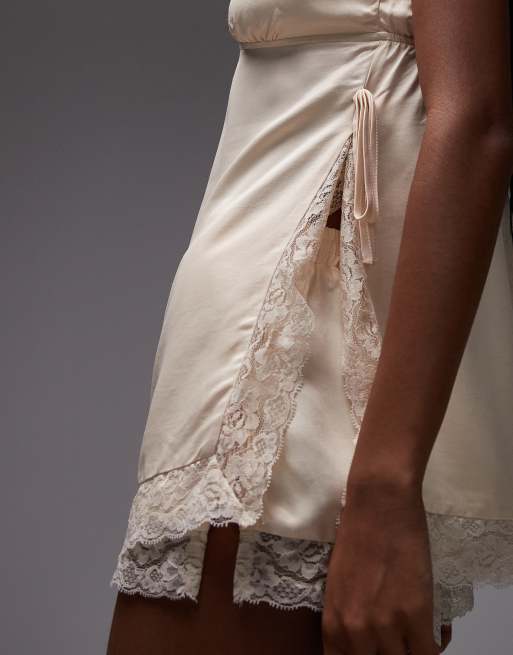 ASOS DESIGN - Caraco long en satin avec fentes latérales - Écru, 4 de 4