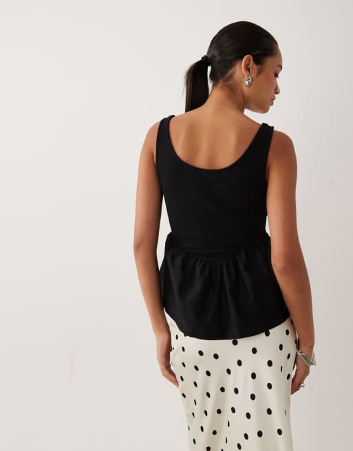 ASOS DESIGN - Caraco nervuré à encolure dégagée et ourlet à basque - Noir, 4 de 4