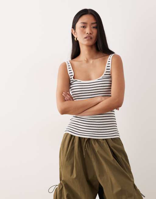 ASOS DESIGN - Caraco rayé en maille de coton mélangé à encolure dégagée - Bleu marine, 3 de 4