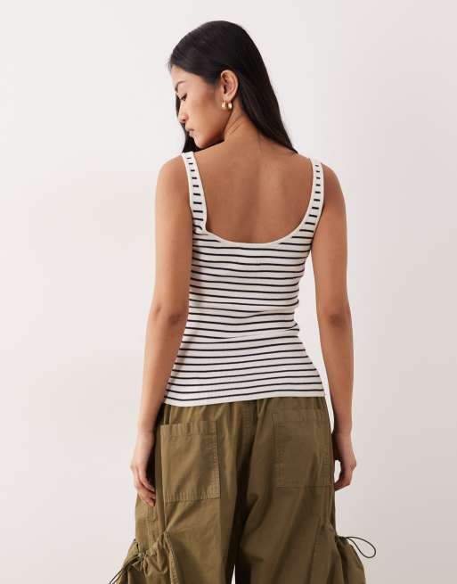 ASOS DESIGN - Caraco rayé en maille de coton mélangé à encolure dégagée - Bleu marine, 4 de 4