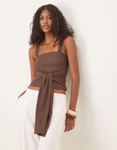 ASOS DESIGN - Caraco texturé avec liens à la taille - Chocolat - view 1