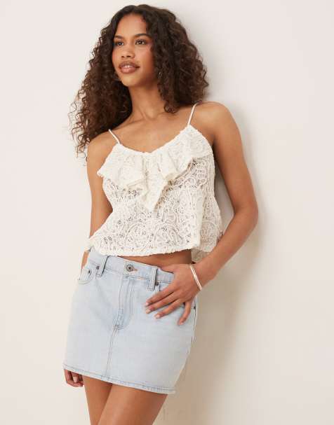 ASOS DESIGN - Caraco texturé en dentelle à volants et liens dans le dos - Blanc - view 1