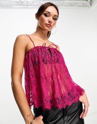 ASOS DESIGN trapeze lace cami in berry - ASOS Price Checker