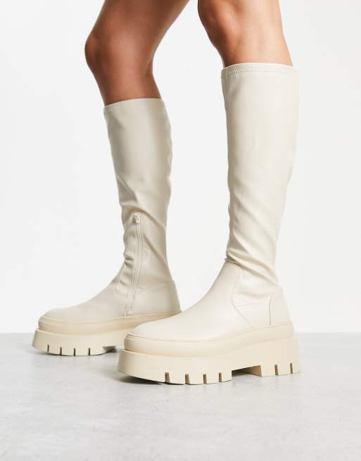 ASOS DESIGN - Caramel - Stivali al ginocchio bianco sporco con suola spessa, 4 di 4