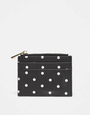 ASOS DESIGN card holder in black and white polka dots