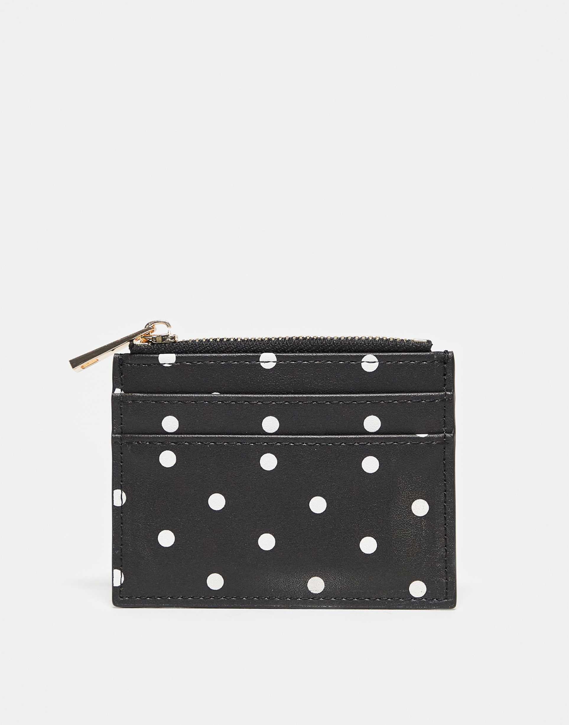 asos design card holder in black and white polka dots