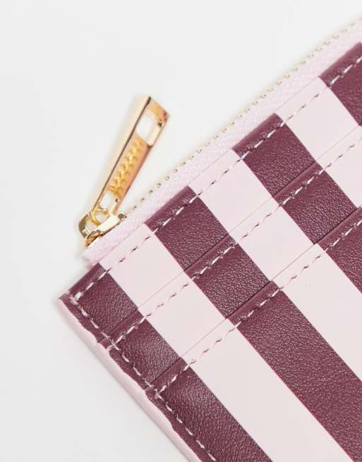 ASOS DESIGN card holder in burgundy stripe