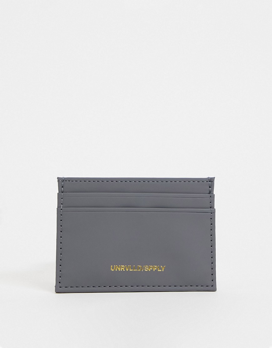 Asos Design Card Holder In Gray Faux Leather-grey