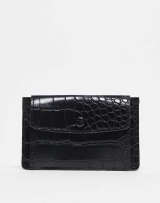 ASOS DESIGN ASOS DESIGN card holder with popper in black faux croc