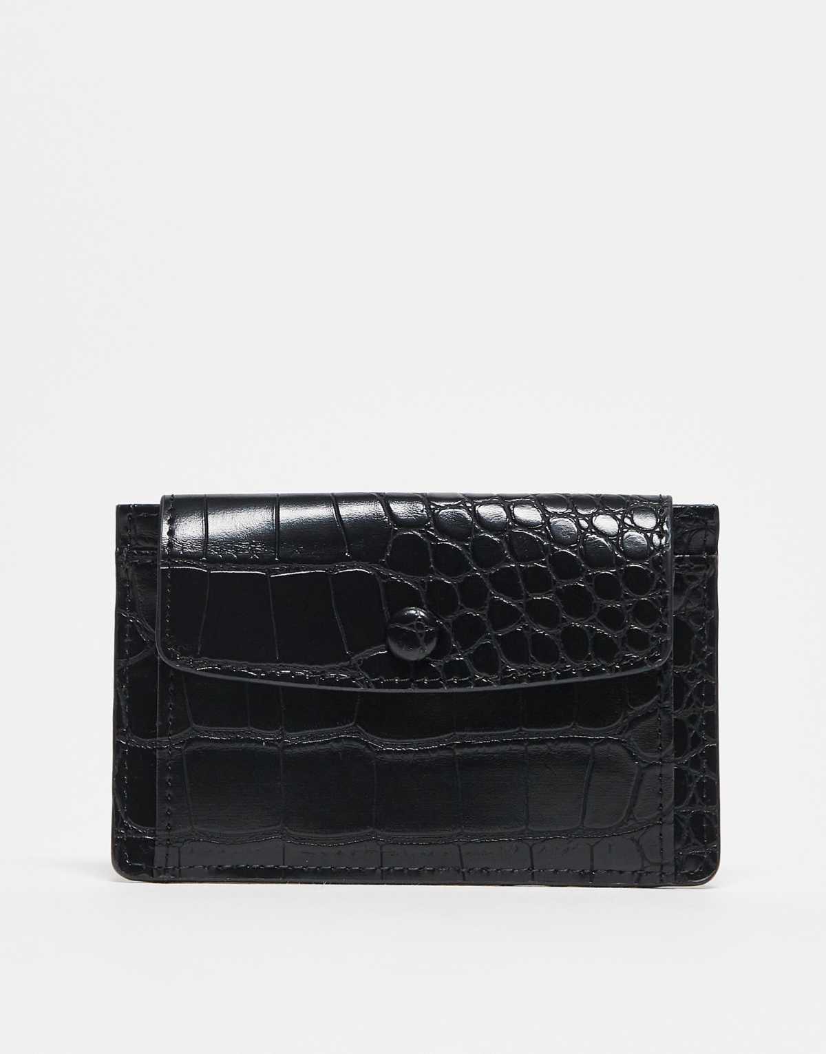 ASOS DESIGN card holder with popper in black faux croc