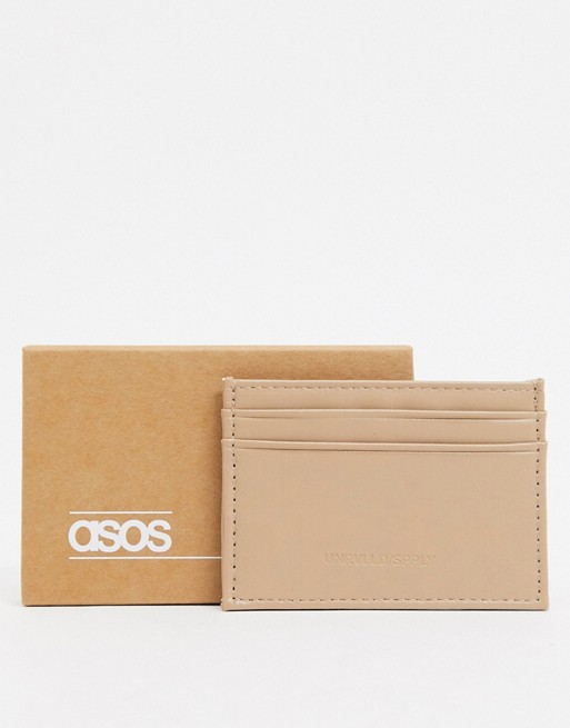 ASOS DESIGN cardholder in beige faux leather