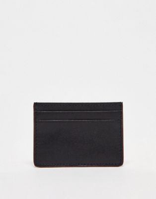 ASOS DESIGN cardholder in black real leather with merlot edge