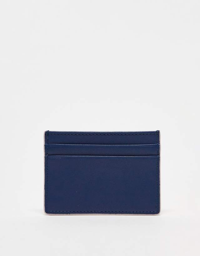 ASOS DESIGN cardholder in navy real leather with pink edge