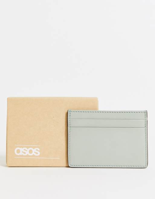 ASOS DESIGN cardholder in sage green leather with black edge 