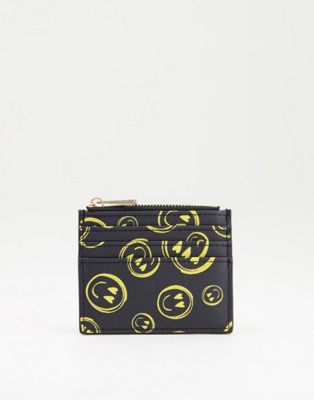 ASOS DESIGN cardholder with coin purse in happy face print