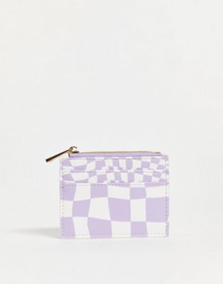 ASOS DESIGN cardholder with coin purse in lilac checkerboard