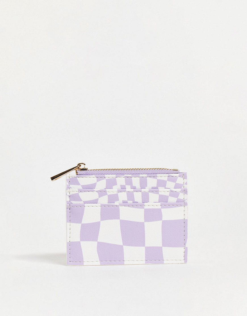 ASOS DESIGN cardholder with coin purse in lilac checkerboard-Purple