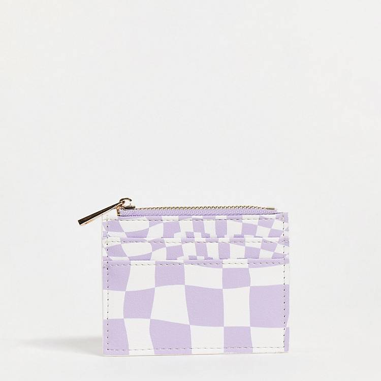 ASOS DESIGN cardholder with coin purse in lilac checkerboard
