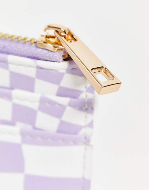 ASOS DESIGN cardholder with coin purse in lilac checkerboard