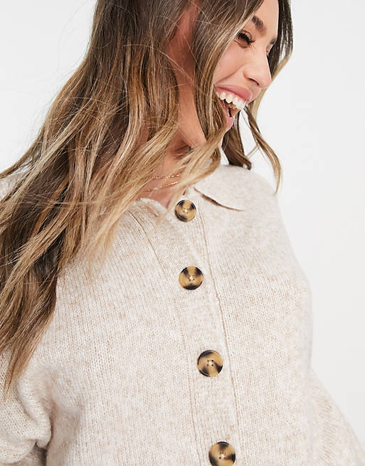 Co-ords cardi with collar and button front in oatmeal 