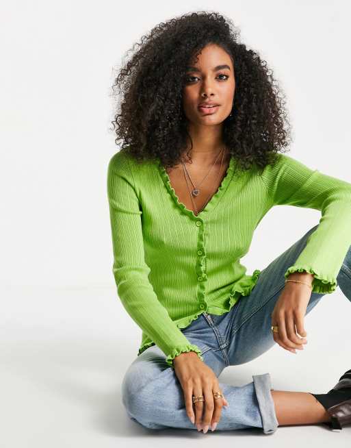 ASOS DESIGN cardi with frill detail in green