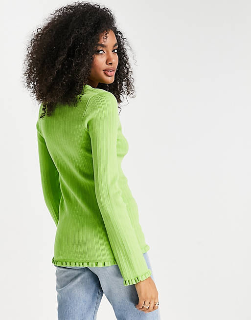 Women cardi with frill detail in green 