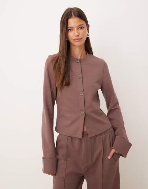 ASOS DESIGN cardi with turnback sleeve detail in brown - view 1