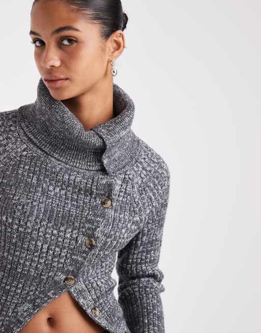 ASOS DESIGN cardigan à col cheminée à revers asymétrique gris chiné, 3 de 4
