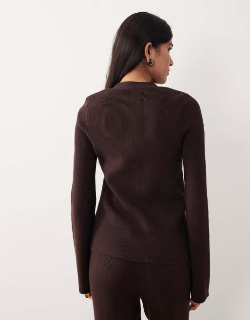 ASOS DESIGN - Cardigan a coste color cioccolato con scollo a V in coordinato, 2 di 4