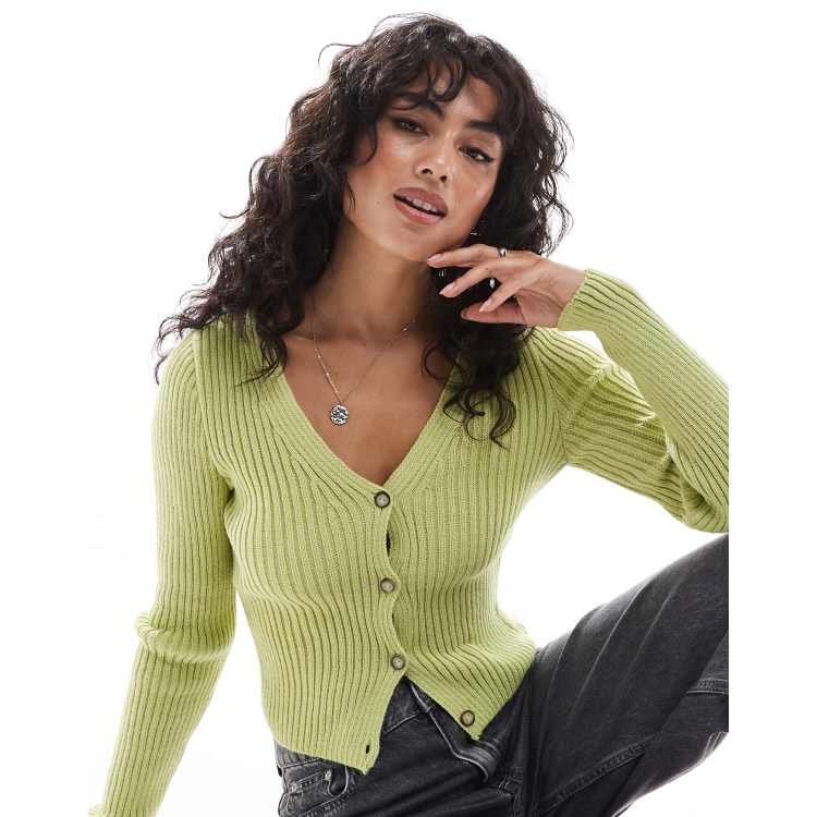ASOS DESIGN Cardigan a coste color verde salvia con scollo a V