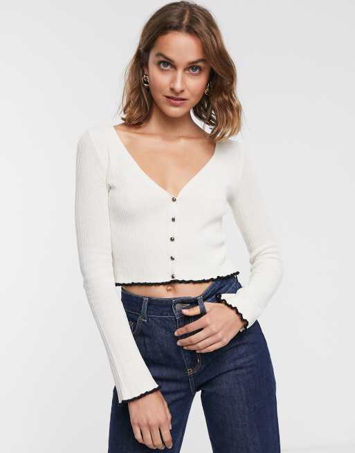 ASOS DESIGN - Cardigan a coste con bordi a contrasto
