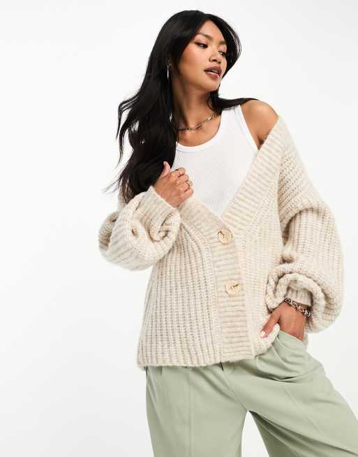 ASOS DESIGN - Cardigan a maglia larga crema, 2 di 4