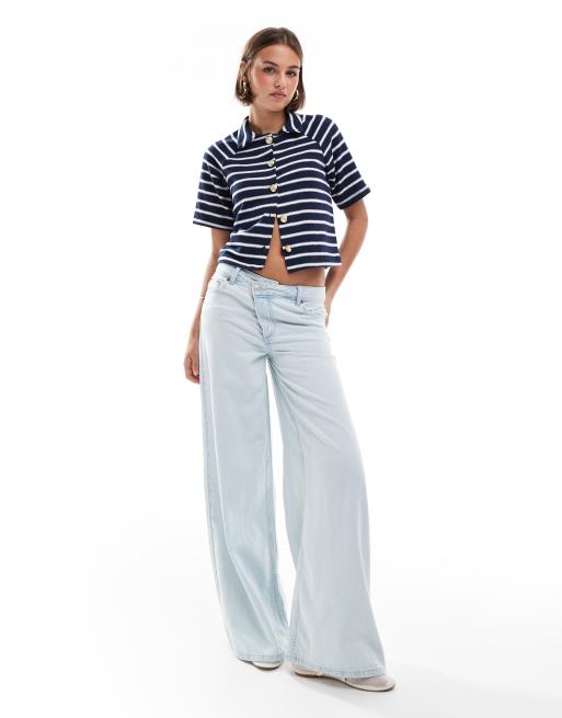 ASOS DESIGN - Cardigan a maniche corte blu navy a righe bianche, 2 di 4