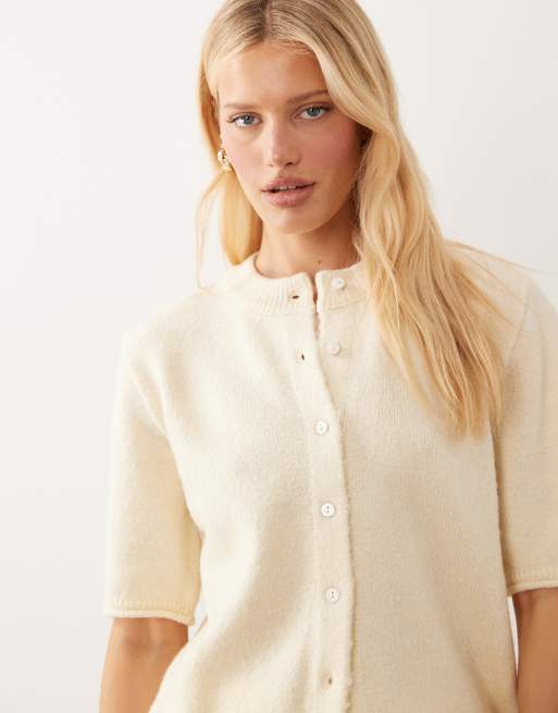 ASOS DESIGN - Cardigan a maniche corte comodo leggero color crema