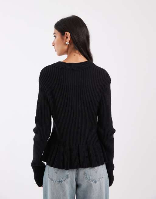 ASOS DESIGN cardigan a maniche lunghe con peplo nero, 2 di 4