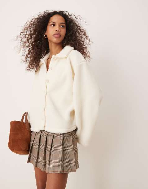 ASOS DESIGN - Cardigan a maniche lunghe écru in pile borg - view 1