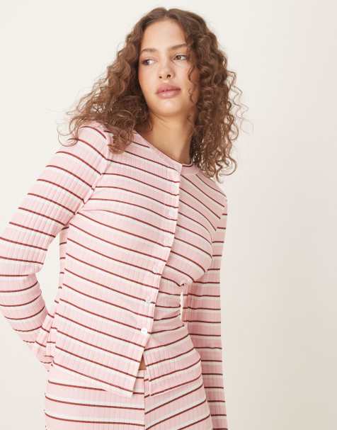 ASOS DESIGN - Cardigan a maniche lunghe rosa a righe in coordinato - view 1